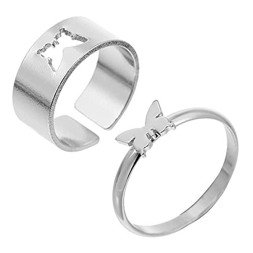 SOIMISS 2Pcs Casal Borboleta Anel de Cobre Anel de Dedo Do Anel de Engagement Matching Envoltório De