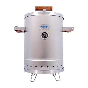 Universal 6-pound Stainless Steel (Small) Charcoal Barrel Smoker with Thermometer & Airlock system - 16.5"x 21.18" x ⌀11.81", 2 in 1 Vertical Smoker - Grill and Smoker, 6-serving Slow Cooking Smoker Universal 6 pound Stainless Steel Small Charcoal Barrel Smoker with Thermometer Airlock system 165x 2118 x 1181 2 in 1 Vertical Smoker Grill and Smoker 6 serving Slow Cooking Smoker