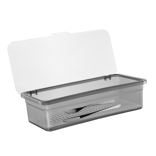 Cabilock Utensil Organizers Drawer Utensil Holder for Countertop with Lid, Silverware Tray for Drawer, Chopsticks Holders Flatware Cutlery Trays Chopsticks Drain Storage Box