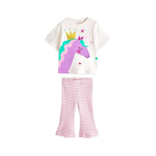 Image of HILEELANG Toddler Girl Easter Outfit Spring Summer Cotton Leggings Pants Tees Shirts Clothing Sets