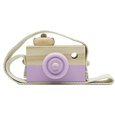 Cynzia Baby Toy Wooden Mini Camera Toy, Kid Cute Mini Sharpe Toy Neck Hanging Photographed Props for Toddlers Children Kids' Room Hanging Decor Gift (Purple) Cover