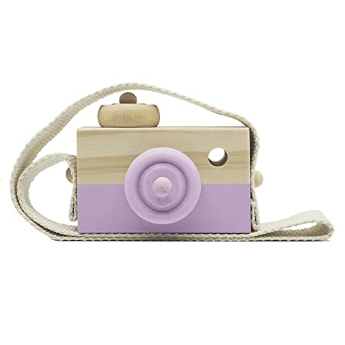 Image of Cynzia Baby Wooden Mini Camera Toy, Kid Cute Mini Sharpe Toy Neck Hanging Photographed Props for Toddlers Children Kids' Room Hanging Decor Gift (Purple)