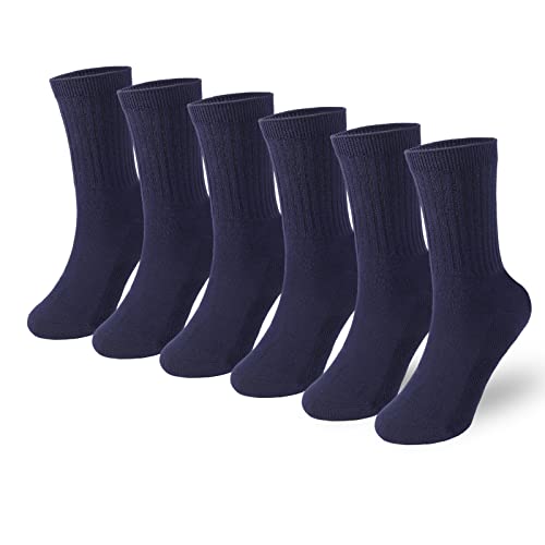 Booph 6 Pairs Boys Athletic Crew Socks Ankle Socks For Kids Navy 7-10 Years #TOP8