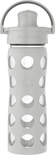 Image of Lifefactory 16-Ounce Glass Water Bottle with Active Flip Cap and Protective Silicone Sleeve, Stone Gray