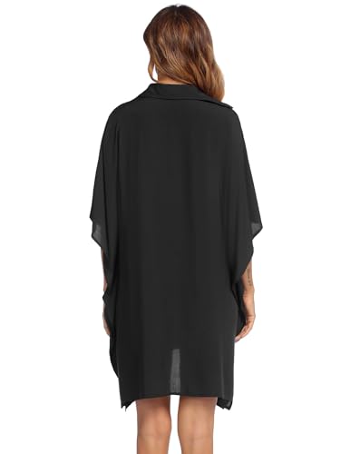 Ekouaer Women's Swimsuit Cover Up 3/4 Sleeve Beachwear Bikini Coverups Button Down Oversized Cover Up Shirt S-3XL4