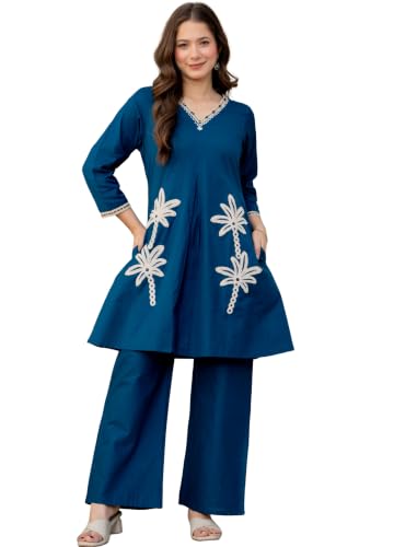 Amayra Woman's Pure Cotton Embroidered A-Line Kurta Sets with Pal...