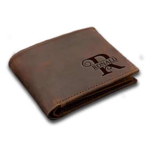 Personalized Leather Wallet For Men - Custom Engraved With Initials - Gift For Him With ID Window, 8 Card Slots & Coin Pouch