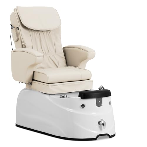 Physa Sillón de Pedicura Eléctrico con Cubeta Iluminada Funciones de Masaje 105 W para hasta 150 kg Color Crema Camilla de estética Silla para podología Sillón para podología