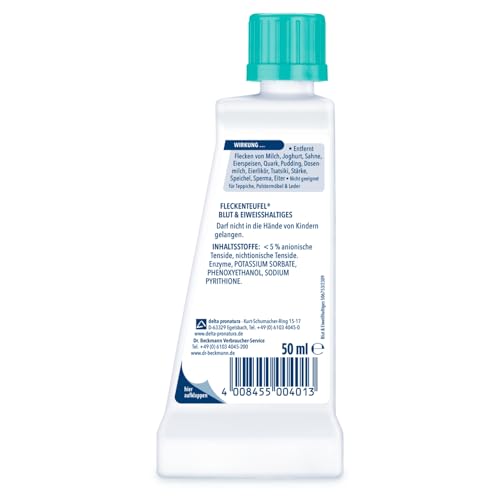 Dr. Beckmann Fleckenteufel Blut & Eiweißhaltiges | Spezialfleckentferner gegen Blutflecken, Eis- und Spermaflecken u.v.m. | 50 ml