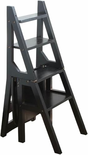 Escalera plegable de madera de 4 escalones negra CNPRAZ estantería multifuncional de espacio 2