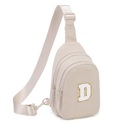Small Corduroy Sling Bag Initial Crossbody Bag Fanny Pack for Girls Personalized Birthday Gifts for Teen Girls Gifts Beige D