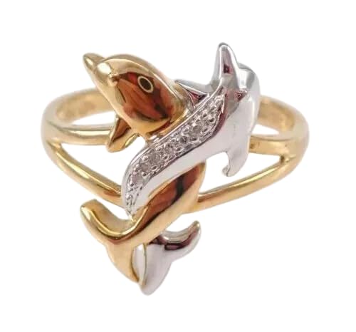 DJ || Women's 0.50Ct Round Cut Diamond Dolphin Engagement Ring 14K Two Tone Gold Finish 925 Sterling Silver