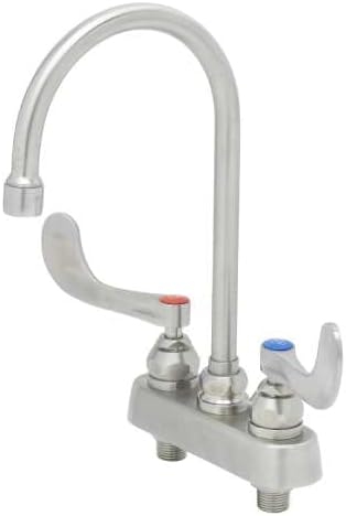 S-1141-04 4" Stainless Steel Deck Mount Workboard Faucet with 4" Stainless Steel Wrist Action Handles, 6" Stainless Steel Gooseneck and 2.2 GPM Stainless Steel Aerator