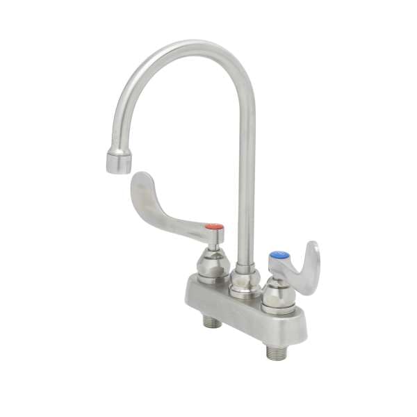 4" Stainless Steel Deck Mount Workboard Faucet with 4" Stainless Steel Wrist Action Handles by EverSteel – Model S-1141-04