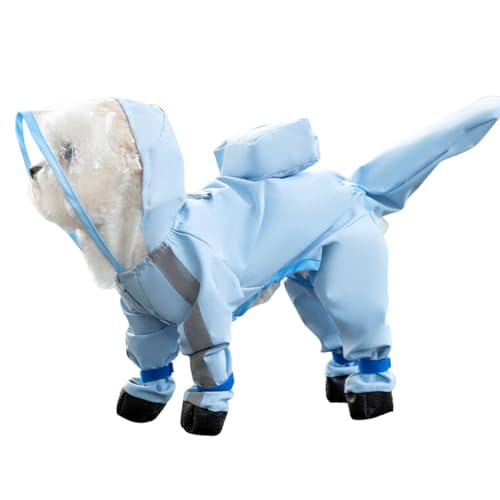 Junchl Small Dog Raincoat Rainboots with D-Ring, Full Coverage Dog Rain Jacket Slicker Poncho, Waterproof Dog Rain Jacket with Reflective Strip, Rainboot, Tail Cover Blue Backpack 2XL