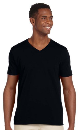GILDAN Men's Soft Style V-neck T Shirt, Black, L UK