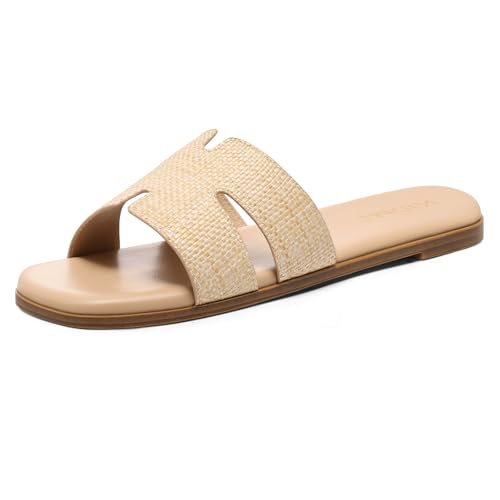 Image of KIDMI Women's Dressy Flat Sandals, Comfortable Slip On Summer Slides, Fashion Open Toe Casual Sandals