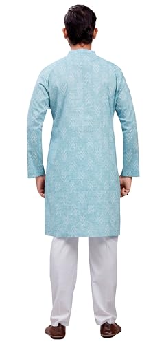 Image of Studio Shringaar Men's Cotton Blend Relaxed Fit Ikat Printed Knee Length Kurta