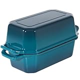 Flavehc Bread Pan Cast Iron Loaf Pan with Lid Bread Loaf Pan 9x5 Inch Loaf Pan Enameled Cast Iron Sourdough Loaf Pan, DarkCyan