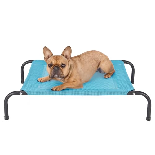 FurHaven Elevated Pet Cots - Cooling & Breathable Nylon Mesh Hammock for Small Dogs & Cats/Easy-to-Assemble / / Durable and Reinforced/Perfect for Rest & Relaxation Outdoors - Capri Blue, Small