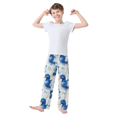 Blue Ducks Floral Pattern Pajama Pants Long Soft Sleep Pants Elastic Waist PJ Bottoms 6-14 Years3