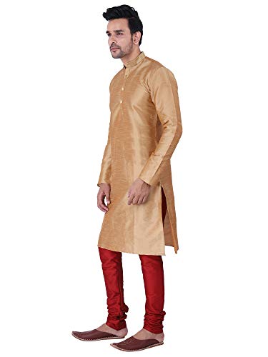 Image of HUZUR Men's Silk Solid Straight Long Kurta Pyjama Set| Ethnic Wear