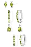 GoldGifts August Birthstone Peridot Earrings - Yellow Green Summer Jewelry Gift, Hypoallergenic Sterling Silver Small Huggie Hoop Set for Women, Dainty Trendy Stack Dangle Studs for Cartilage Helix