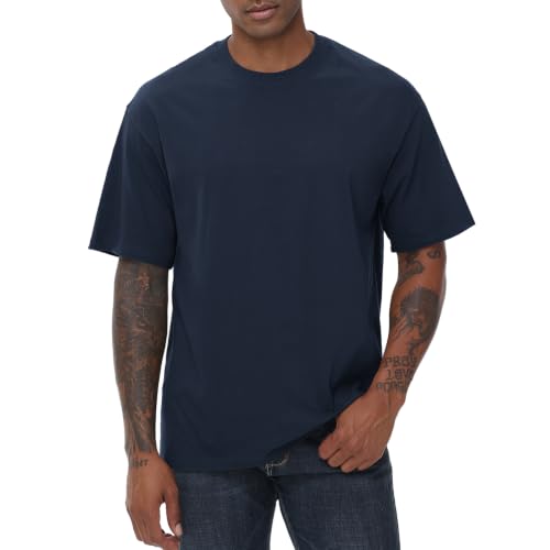 Image of KEEPSHOWING Mens Oversized Short Sleeve T-Shirts Cotton Loose Fit Tees