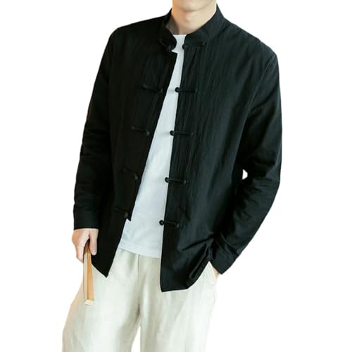 Chemise col montant homme ample en coton lin pour éliminer l'inconfort de la chaleur