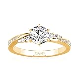 Jeulia Eternity Rings Simple Round Cut Zirconia Infinity Twist Design for Women's Engagement, Wedding Promise Ring Anniversary Valentine Black Stone Ring Jewelry with Giftbox （Gold，Q-½