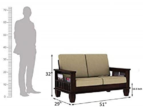 Image of Solid Sheesham Wood Sofa Set 2 Seater | Wooden 2-Person Sofa Couch for Home Office | Sofa Sets for Living Room | Two Seater Sofa with Side Magzine & Newspaper Holder | Walnut Finish