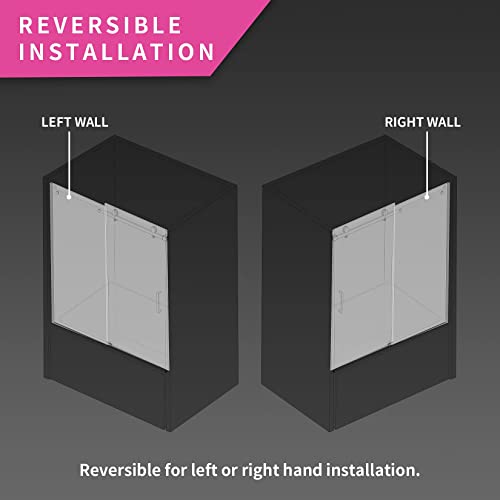 Ckb Tampa Single Sliding Frameless Bathtub Shower Doors, 56-60 Inch Width Adjustable X 60 Inch Height, 5/16 Inch Tempered Glass With Hardware Kit, Matte Black. #TOP6