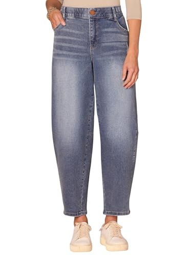 Democracy Women's Ab Solution Skyrise Side Panel Barrel Leg Jeans with Uneven Yoke