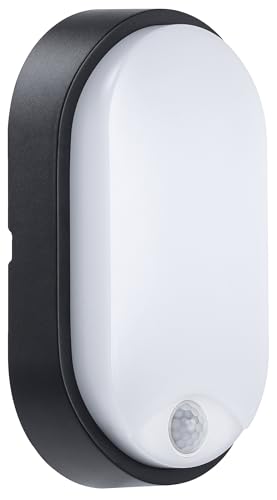 Luceco Eco Luminaire LED Extérieur à Capteur de mouvement PIR, Éclairage Extérieur Décoratif, Ovale, Noir, IP54, 10W, 700 lm, 4000 K, EBEO10P40