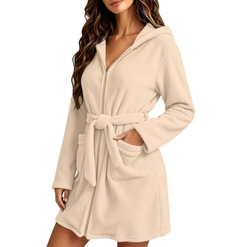 fartey Bathrobe for Women Plus Size Zip Up Hooded Robes Fleece Short Robe - image 3
