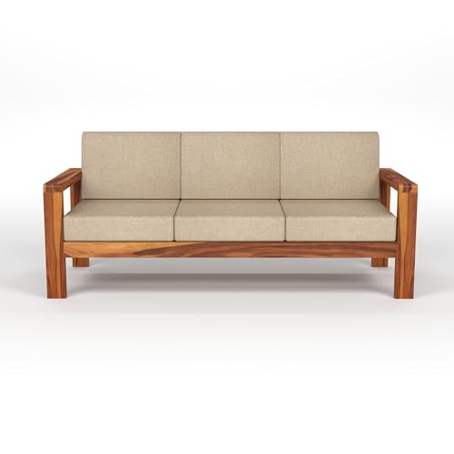 Image of KINGS HOME FURNITURE Sheesham Wooden 3 Seater Sofa for Living Room | Solid Wood Sofa | Rosewood Sofa Set for Home & Office | Lounge (Honey Finish, 3 Seater)