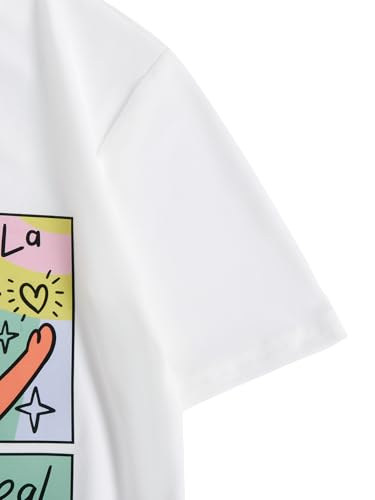 Image of RoseSeek Girl's Graphic Drop Shoulder Star Print Tee Tops Short Sleeve Crew Neck Summer Shirts