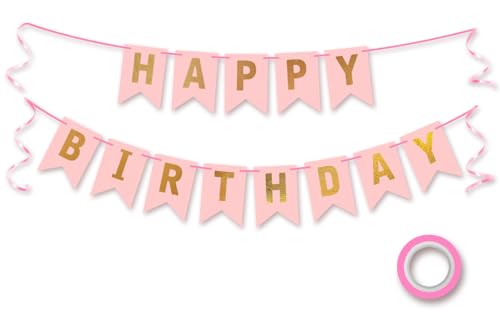 Koliphy Guirlande Joyeux Anniversaire, Decoration Anniversaire en Or Rose, Décoration de Bannière d'Anniversaire pour Filles et Femmes