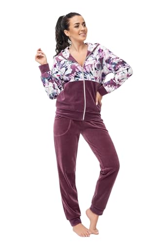 LEVERIE Moderno traje de spa para mujer, fabricado en la UE, con elegante sudadera y pantalones cómodos, Ciruela floral, M