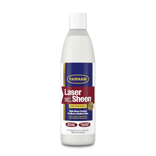 Farnam Laser Sheen Dazzling Shine and Detangler Concentrate for Horses, Repels Dirt and Stains, Makes 1 Gallon of Spray, 12 fluid ounces