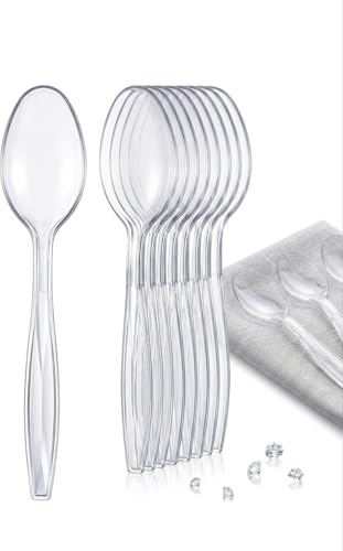 ORCHIDS Pack of 50 Heavy Duty Clear Spoons Reusable and Washable Spoons Perfect for Picnics Parties Camping Catering Events & Travelling Tableware and Dinnerware