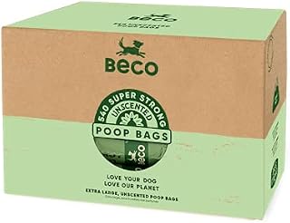 Beco Strong & Large Poop Bags - 540 Bags (36 Rolls of 15) - Unscented - Dispenser Compatible Dog Poo Bags Green, BBG-540