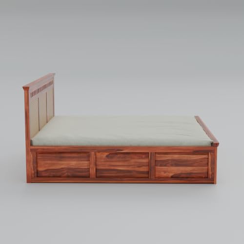 Image of Sheesham Wood King Size Bed with Storage Wooden Double Bed Cot Palang Furniture for Bedroom Living Room Home Hotel (Honey Finish) 1 Year Warranty