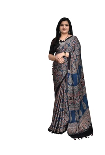 Image of SATIKA VASTRAM Modal Silk Ajrakh Saree Bandhani Design Crepe Printed Designer Pallu Attach Blouse Piece