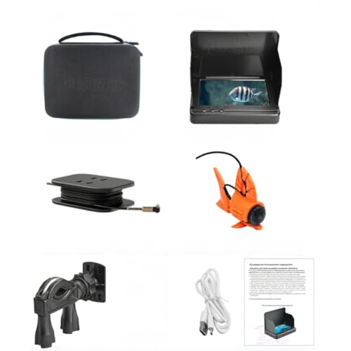 Auratrove Cámara de pesca subacuática con batería de 5000 mAh, buscador de peces de 4.3/5 pulgadas con luces LED, cable de 15-25 m, rotación de 360° para pesca en hielo marino
