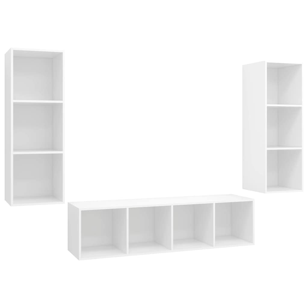 3-TLG. TV-Schrank-Set Weiß, Holzwerkstoff, Hängend, Modernes Design, Viel Stauraum für Wohnzimmer, Schlafzimmer, Media-Center, Einfache Reinigung