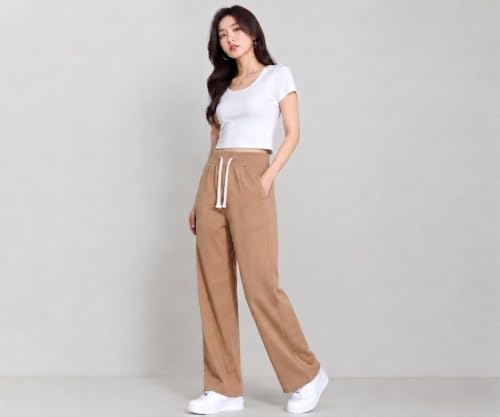 Image of Samfor Woman's Loose Fit Track Pants - Polycotton Joggers with Elastic Waistband & Side Pockets, Lower Comfortable for Gym, Running & Casual Wear