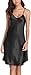 Produktbild Alleen Damen Nachthemd Lang Satin V-Ausschnitt Sommer Ärmellos Seidensatin Nachtwäsche Silky Nights (M, Schwarz)