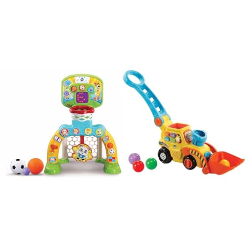 VTech 3-in-1 Sports Centre, Baby Interactive Toy with Colours and Sounds, Learning & POP and Drop Digger, Educational Push Along Digger for Toddler, Toy Gift for 12 Months to 2 3 Years