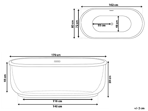 Moderne Acryl Badewanne oval freistehend schwarz mit Überlauf 170 x 80 cm Pinel